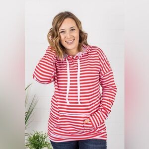 NWT Michelle Mae Red & White Striped Hoodie size medium